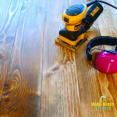 sanding diy dining room table to fix wood stain issues