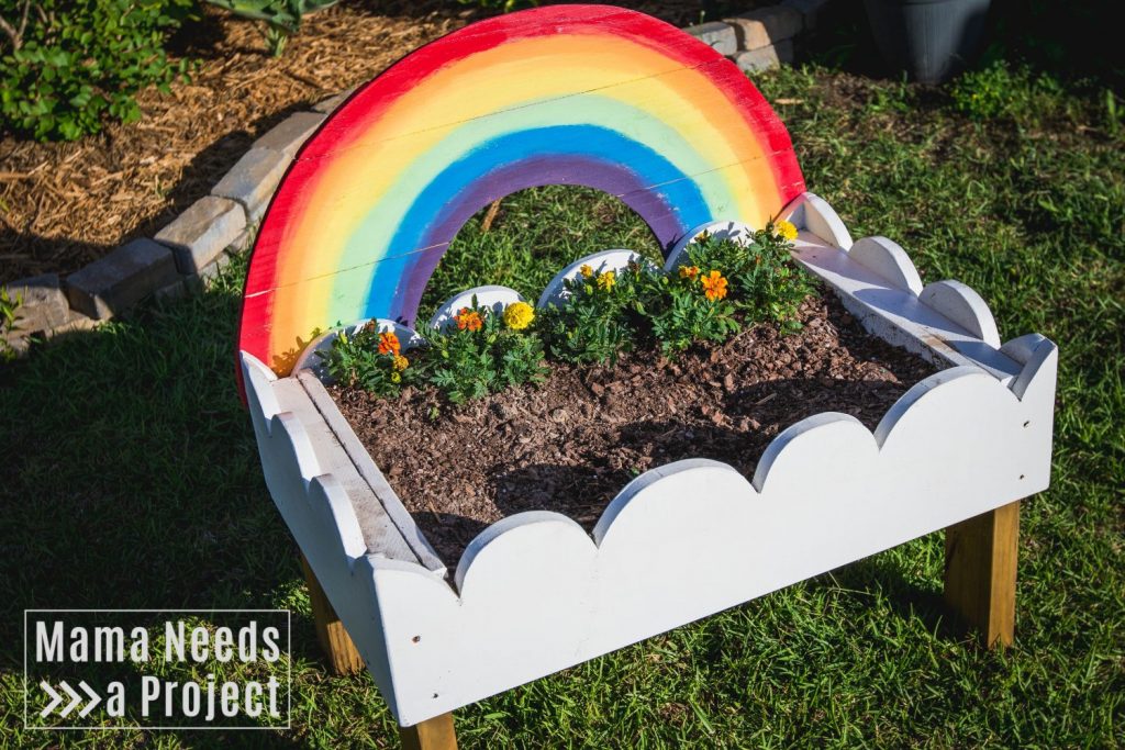 DIY woodworking tutorial for a rainbow toddler garden