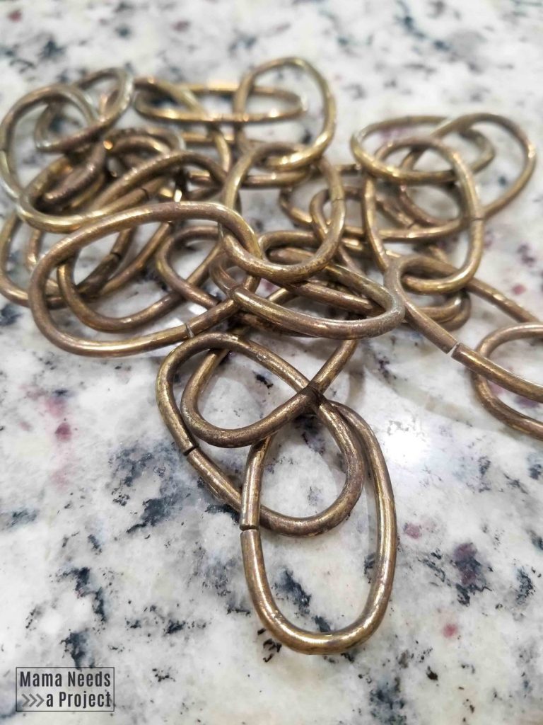 brass chain for vintage swag lamp after cleaning