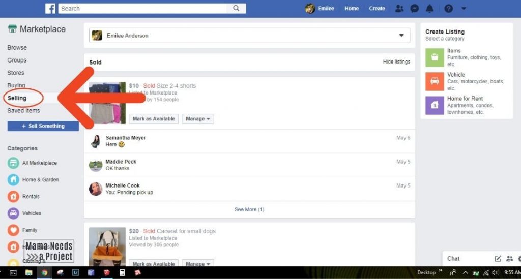 Screenshot of sales page for selling on Facebook Market
