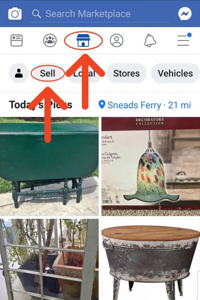 Screenshot of Facebook app and how to sell on Facebook Marketplace