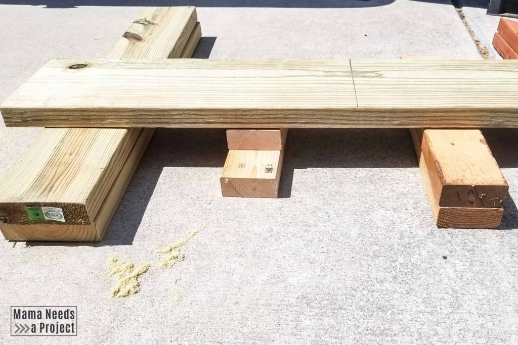 2x8 stacked on 2x4s to prepare for sawing