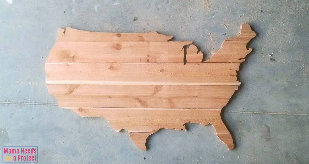 DIY Wood USA Map made of cedar fence pickets, natural finish