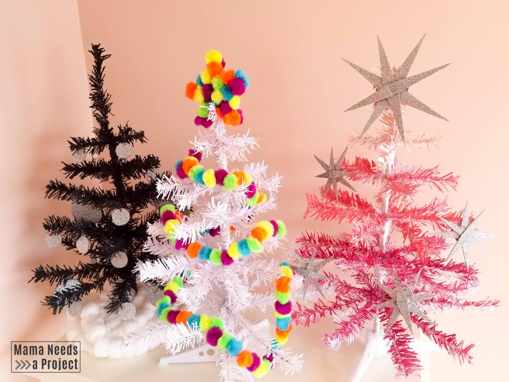 Three DIY mini Christmas trees