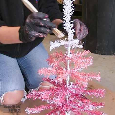 painting pink ombre diy mini christmas tree