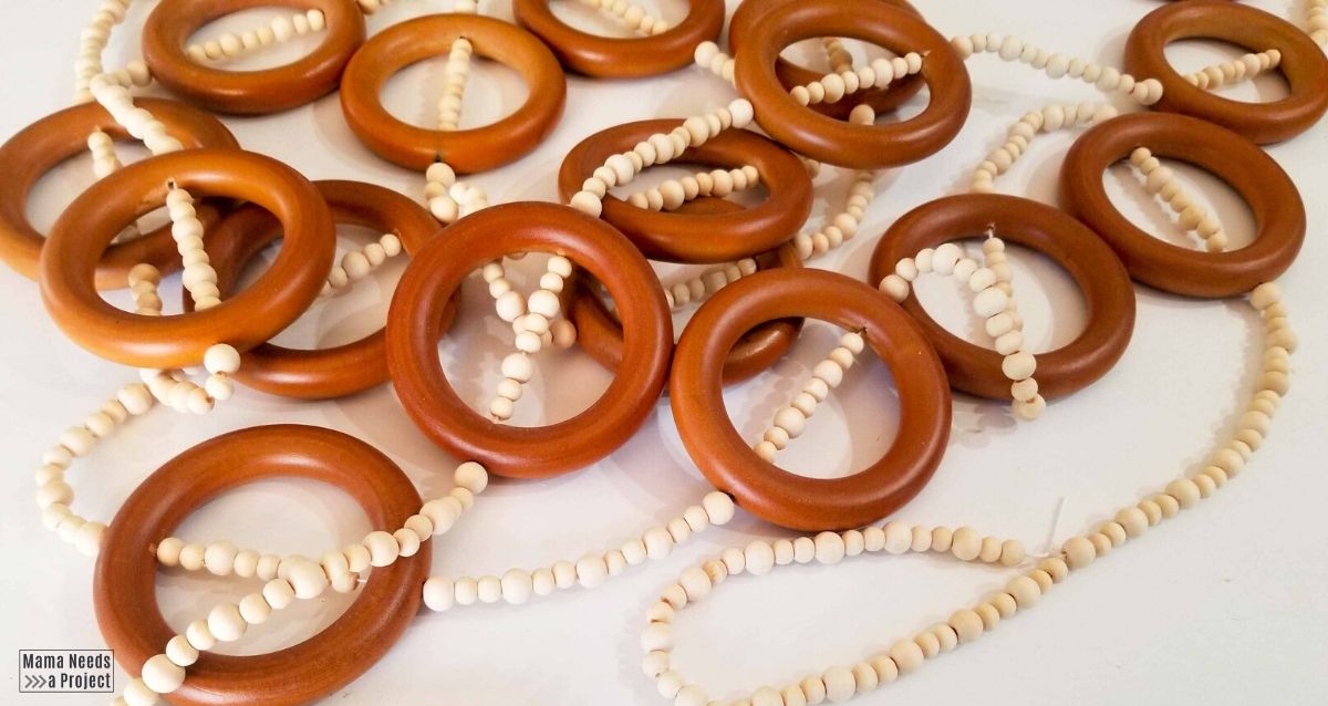 wooden bead and wooden curtain ring garland