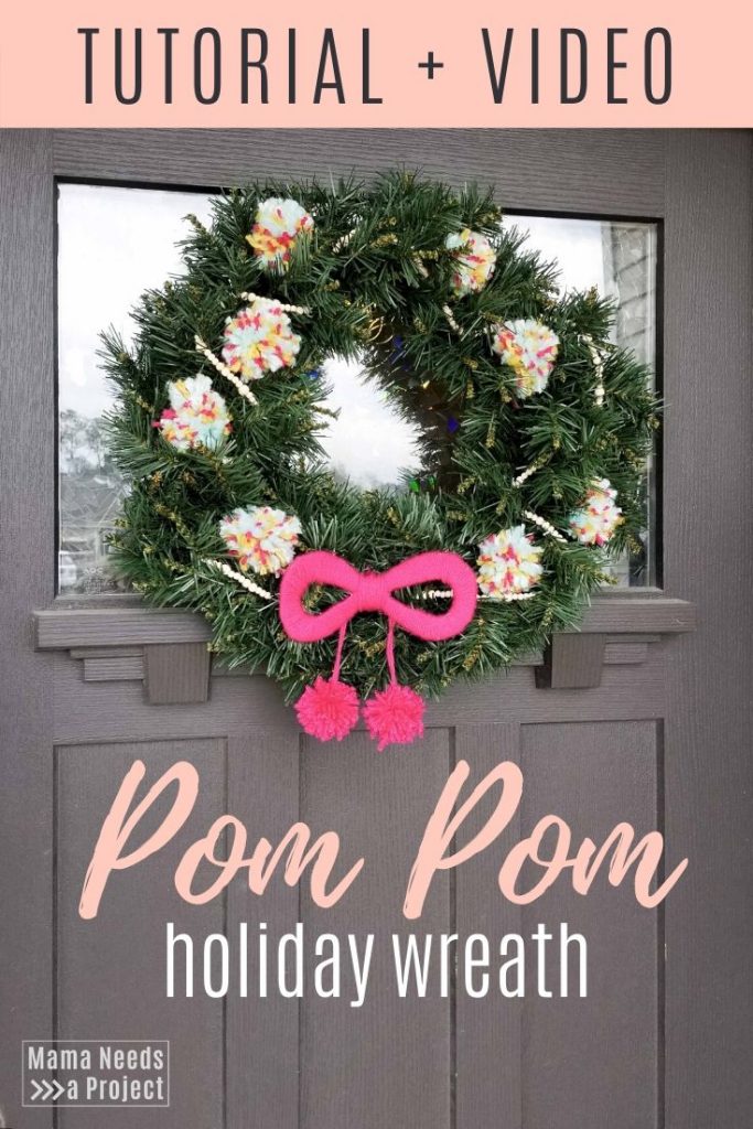 tutorial and video for pom pom holiday wreath