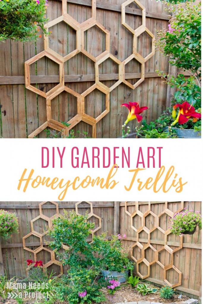 DIY garden art, honeycomb garden trellis pinterest image