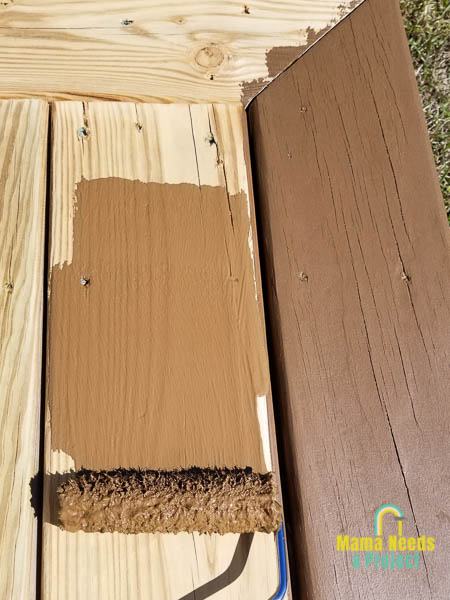 apply stain to wood deck with 4" roller